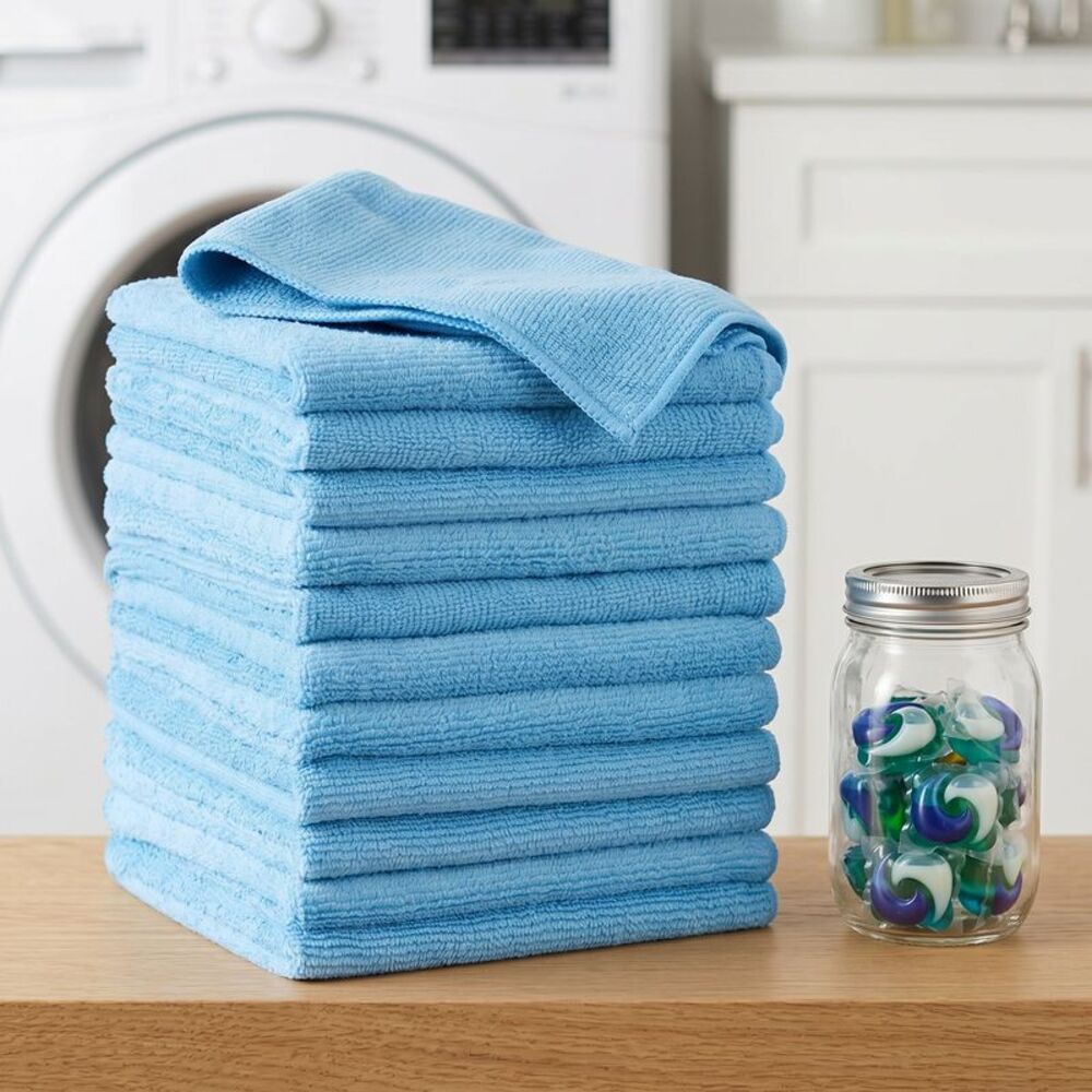 12 Pack Microfiber Lint Free High Absorbent Cleaning Rags 12" x 12" Blue
